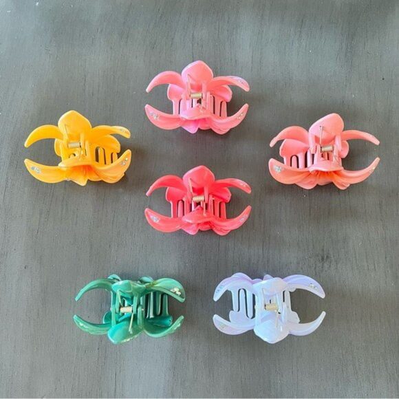 Plumeria Orange Aurora Borealis Rhinestone Flower 3" Lobster Claw Hair Clip - Picture 3 of 4